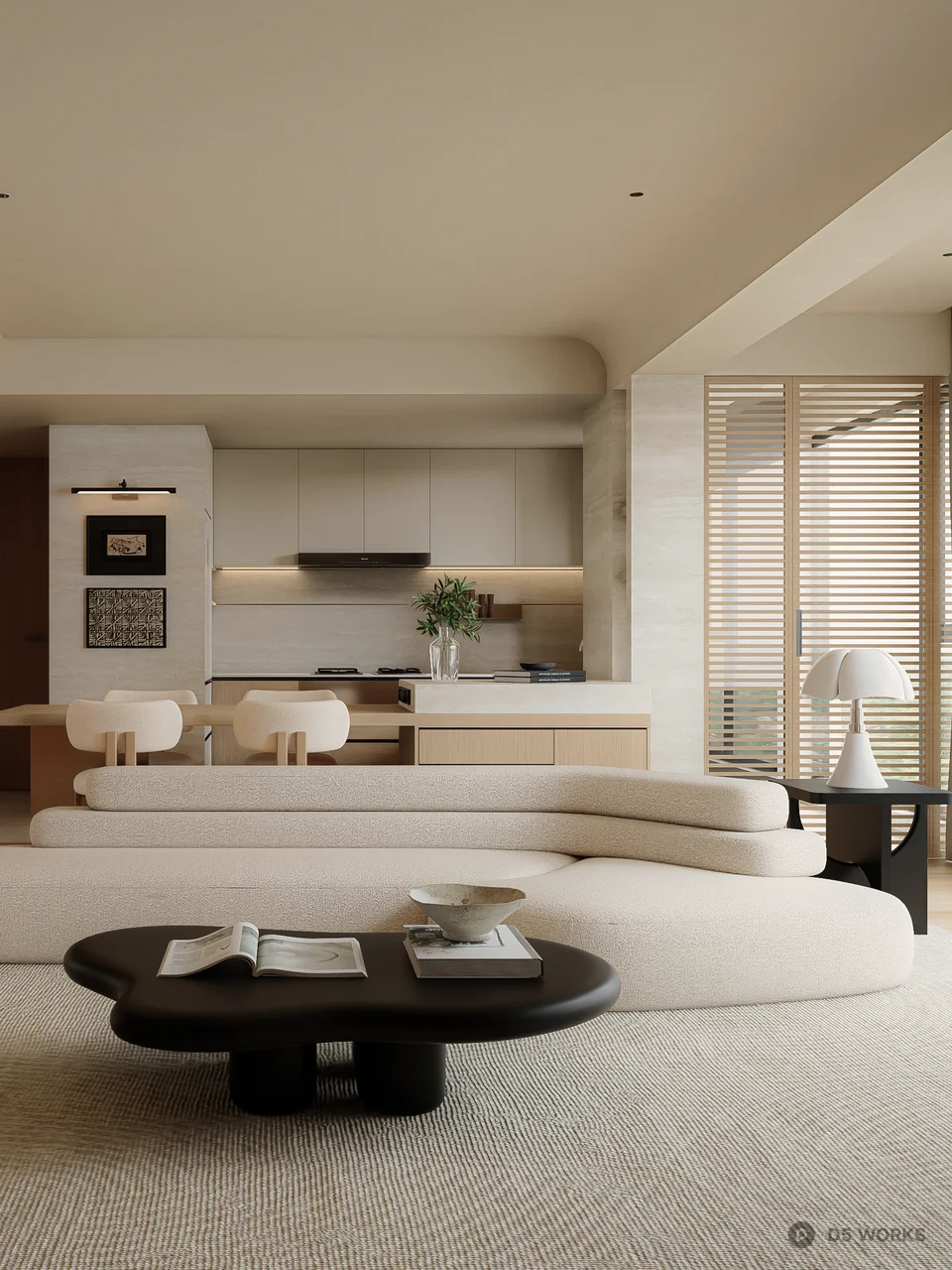 Minimalist Living Dining Space 3d model thumbnail 4