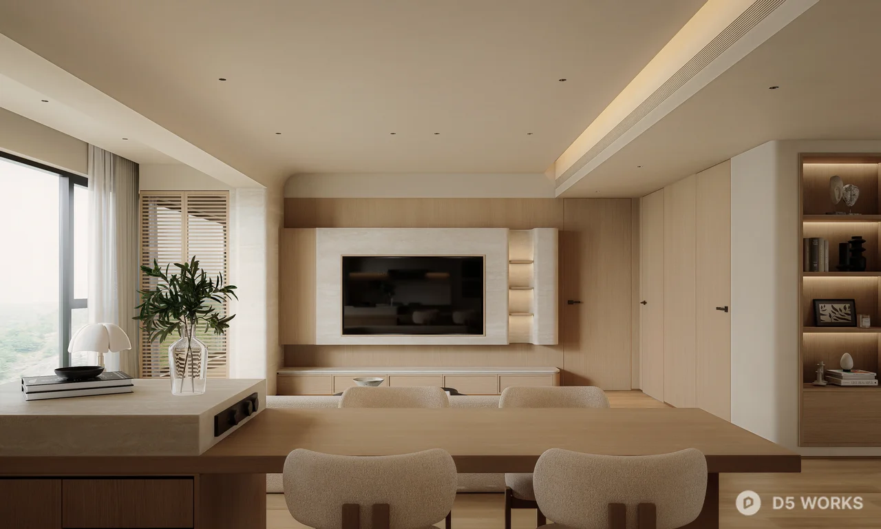 Minimalist Living Dining Space 3d model thumbnail 2