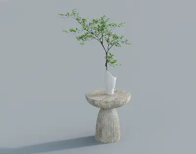 Minimalist Stone Side Table With Plant 3d model