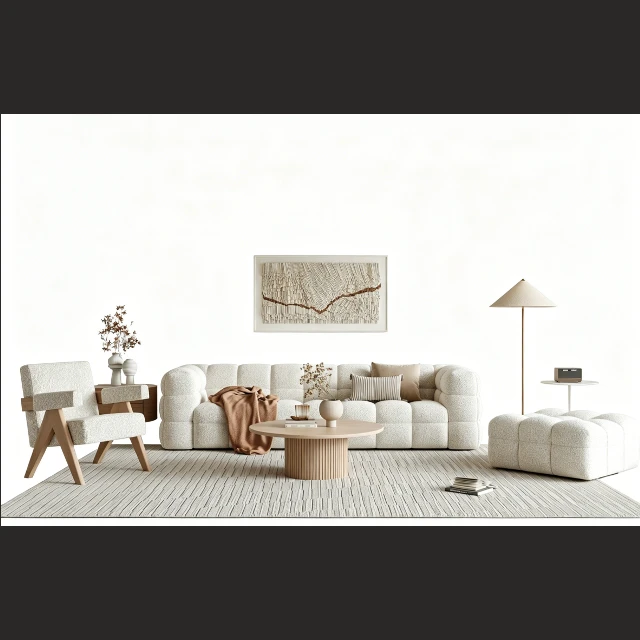 Modern Japandi Boucle Living Room Furniture Set 3d model