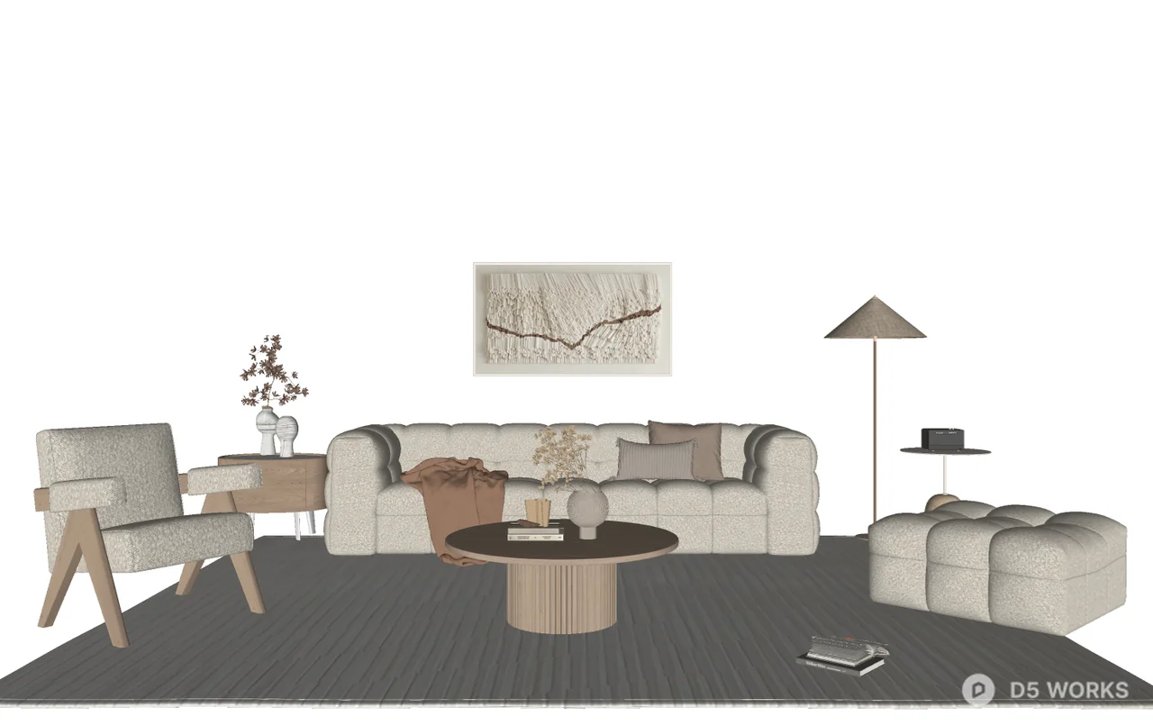 Modern Japandi Boucle Living Room Furniture Set 3d model thumbnail 2