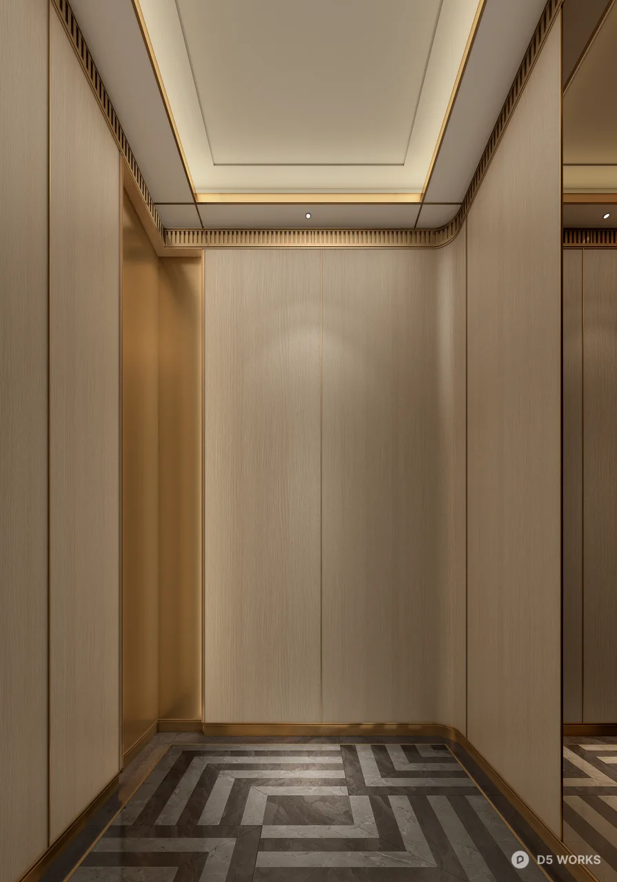 Modern Elevator Lobby With Geometric Carpet 3d model - Image 1