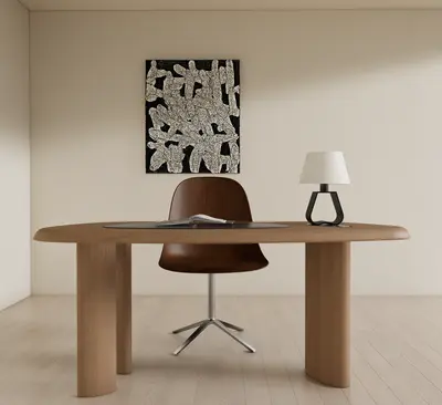 Minimalist Home Office Workspace With Wooden Desk 3d model