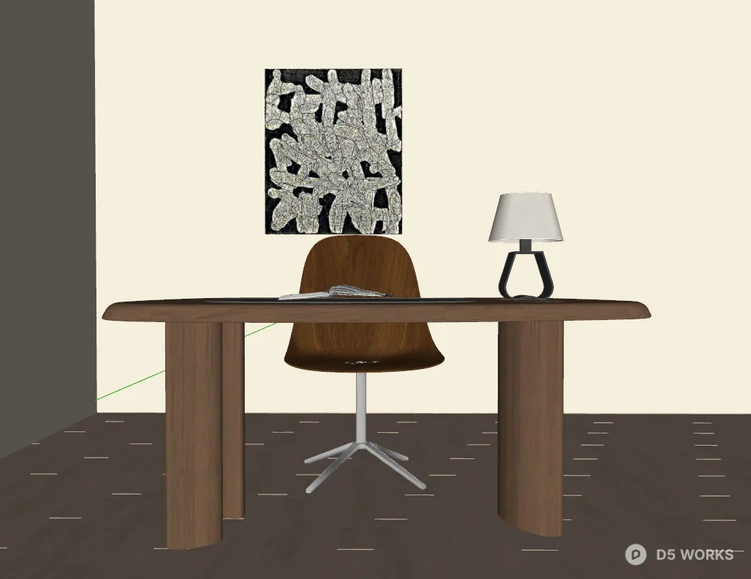 Minimalist Home Office Workspace With Wooden Desk 3d model thumbnail 2