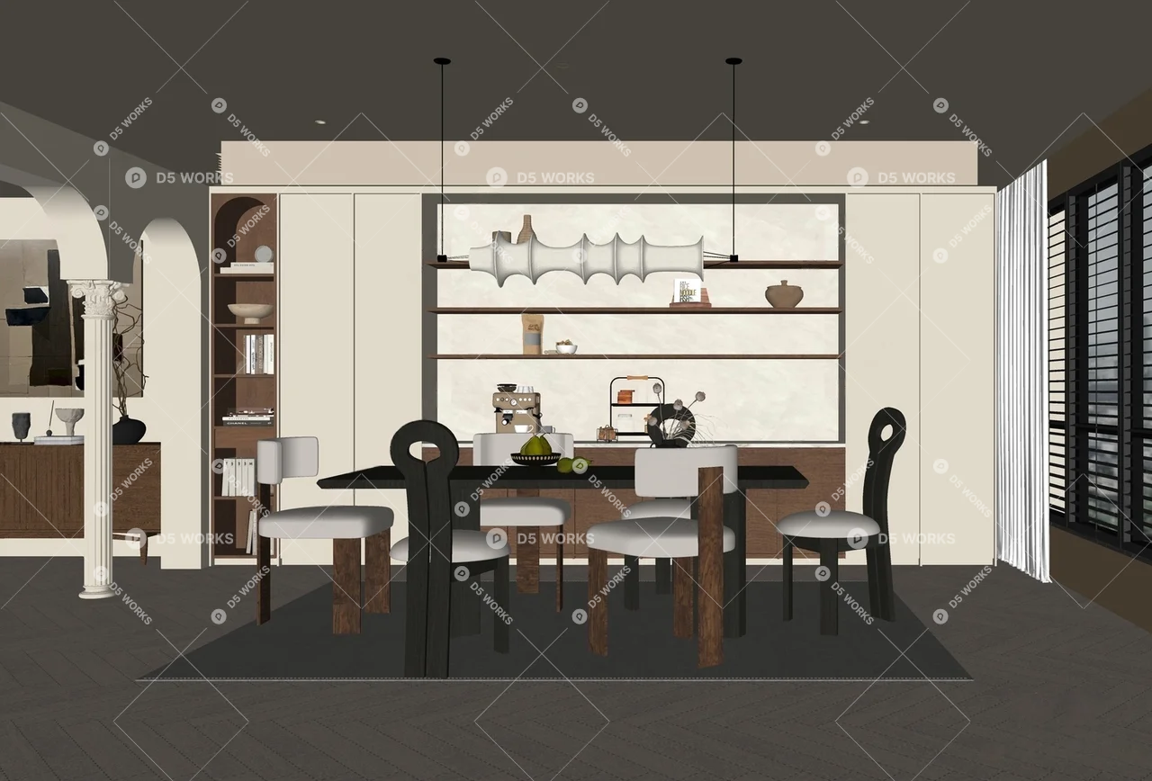 Mid-Century Modern Dining Room (Home) 3d model thumbnail 2
