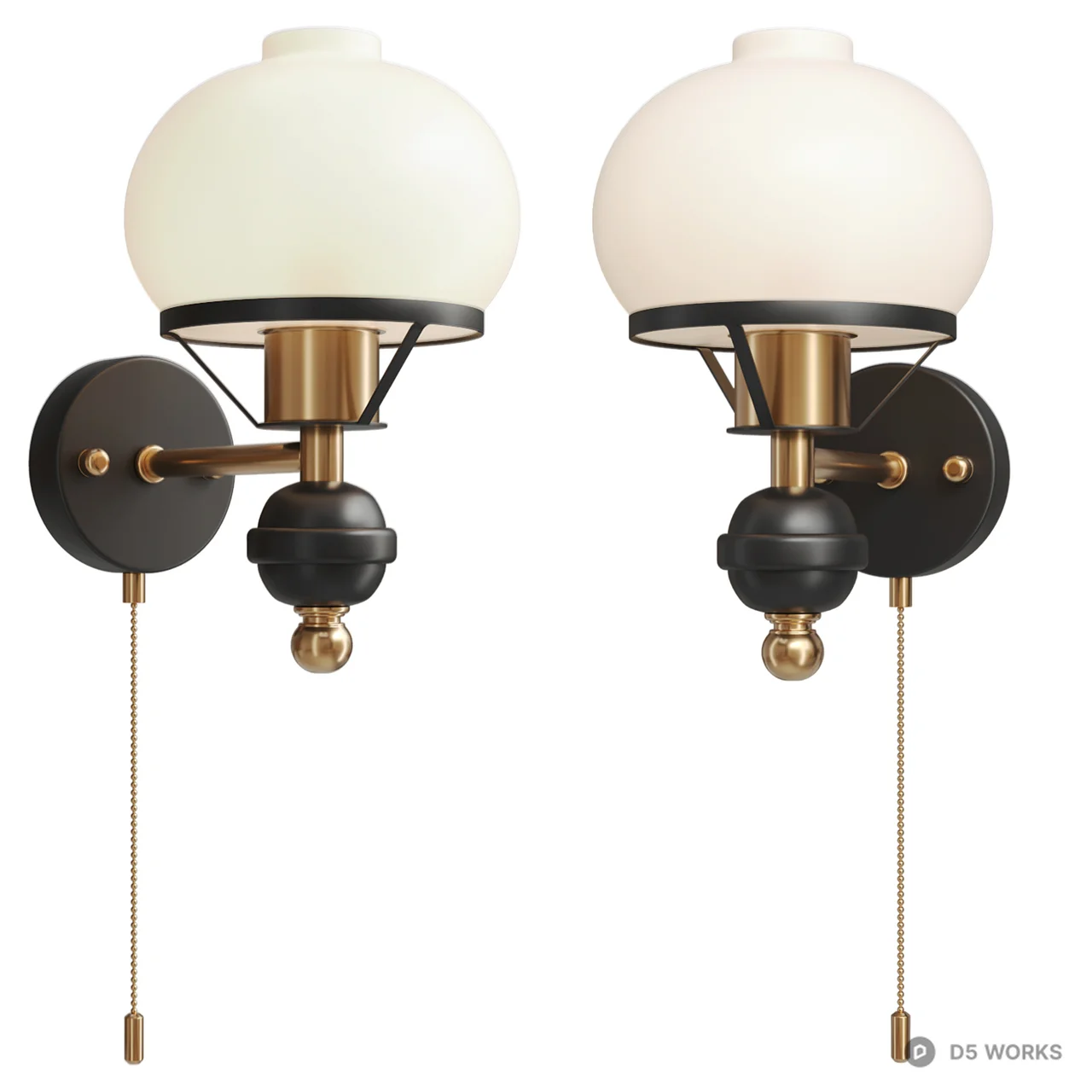 Mid-Century Modern Globe Wall Sconce Pair 3d model thumbnail 2
