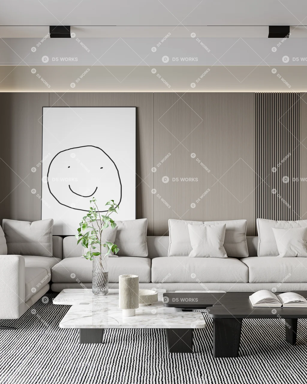 Modern Living & Dining Room 3d model thumbnail 2