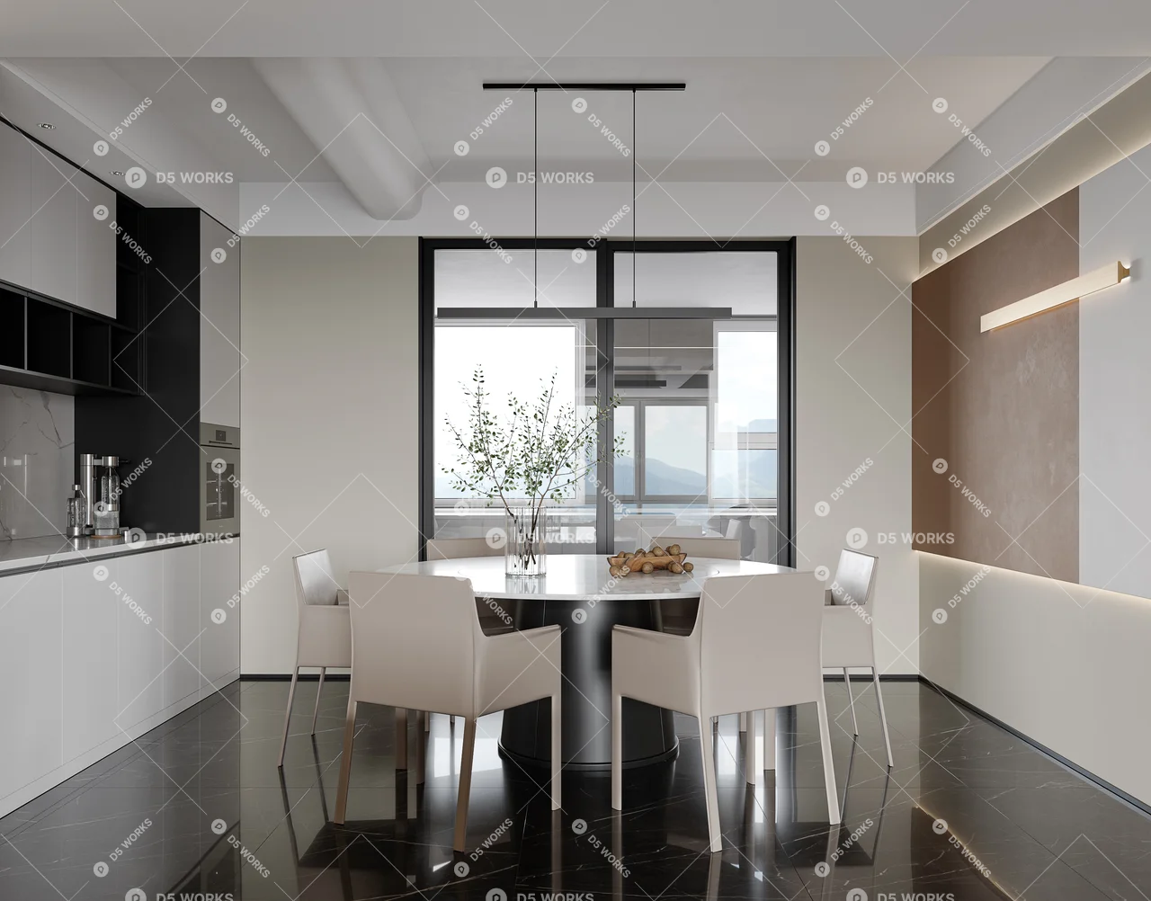 Modern Living & Dining Room 3d model thumbnail 7