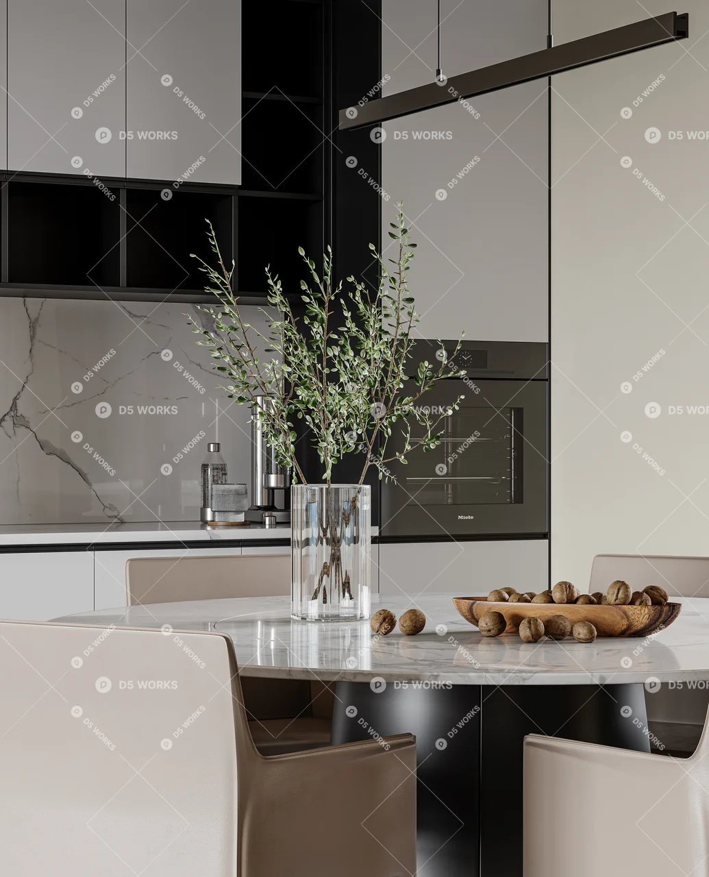 Modern Living & Dining Room 3d model thumbnail 5