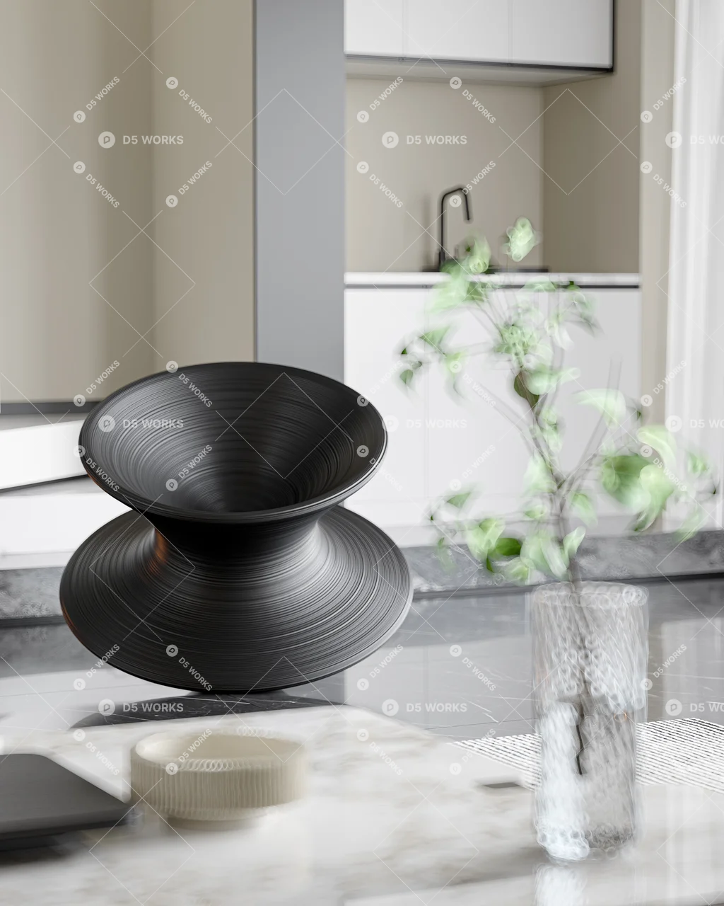 Modern Living & Dining Room 3d model thumbnail 3