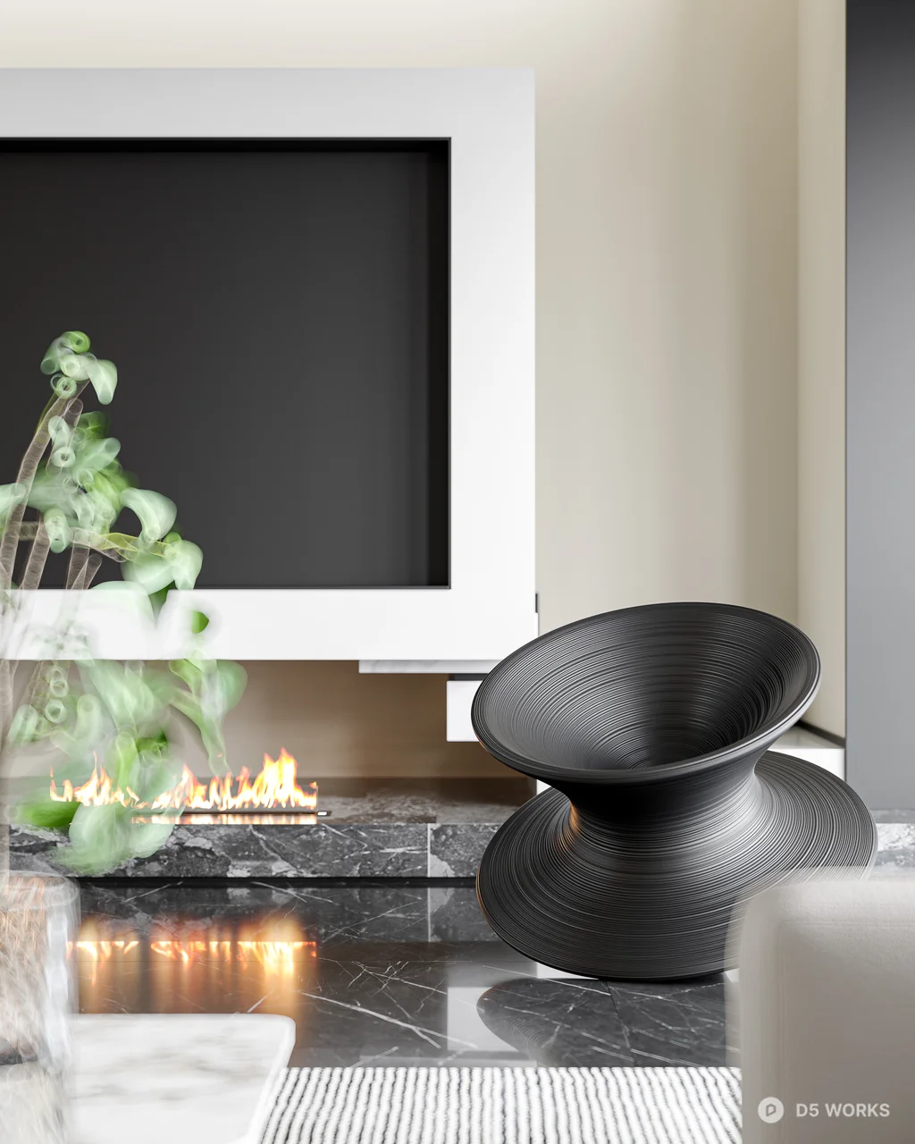 Minimalist Living Room with Leather Pouf 3d model thumbnail 4