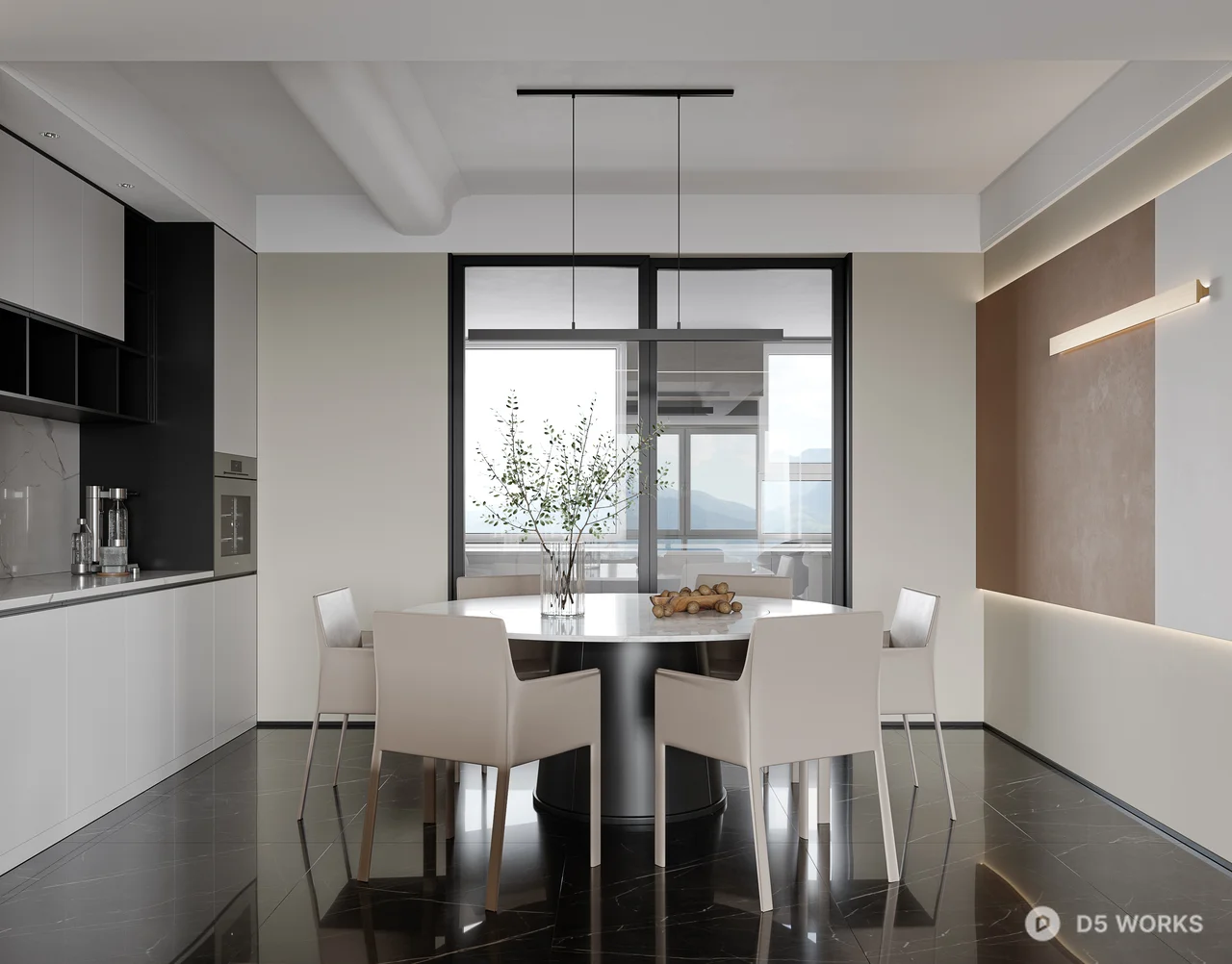 Minimalist Living Room with Leather Pouf 3d model thumbnail 7