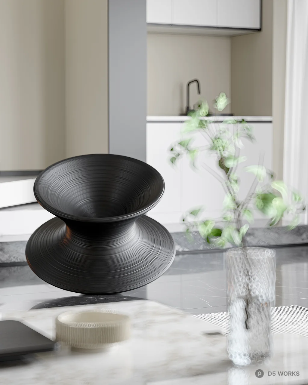 Minimalist Living Room with Leather Pouf 3d model thumbnail 3