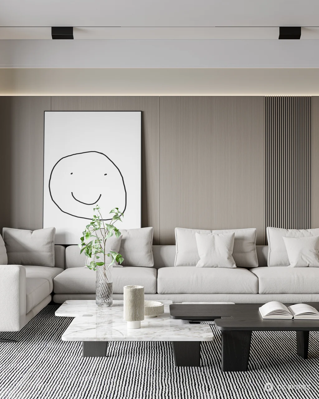 Minimalist Living Room with Leather Pouf 3d model thumbnail 2
