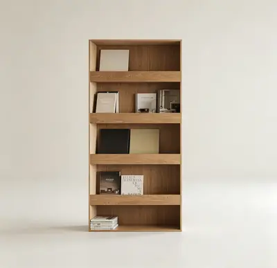 Modern Minimalist Oak Wood Tall Bookshelf 3d model