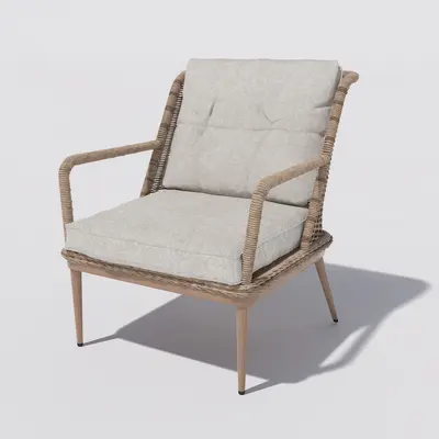 Woven Rattan Leisure Chair With Linen Cushion 3d model