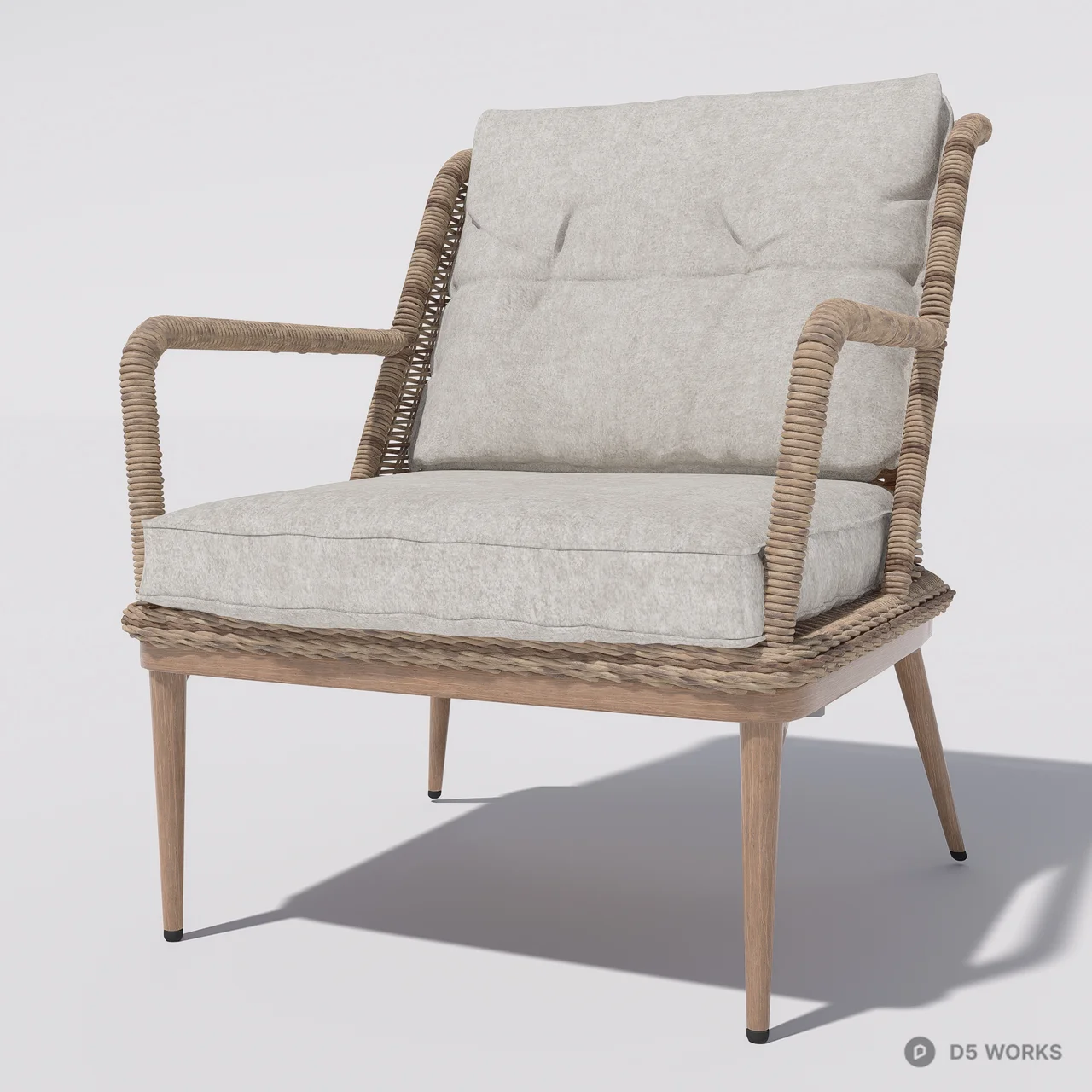Woven Rattan Leisure Chair With Linen Cushion 3d model thumbnail 5