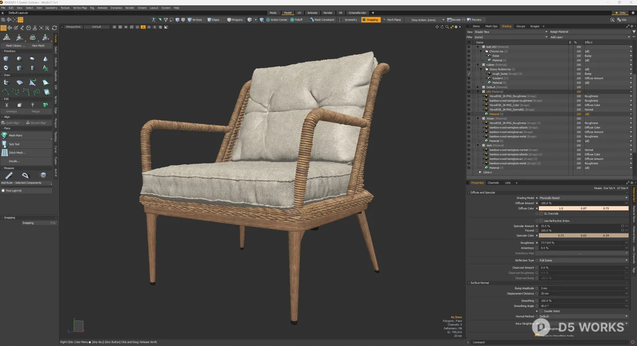 Woven Rattan Leisure Chair With Linen Cushion 3d model thumbnail 10