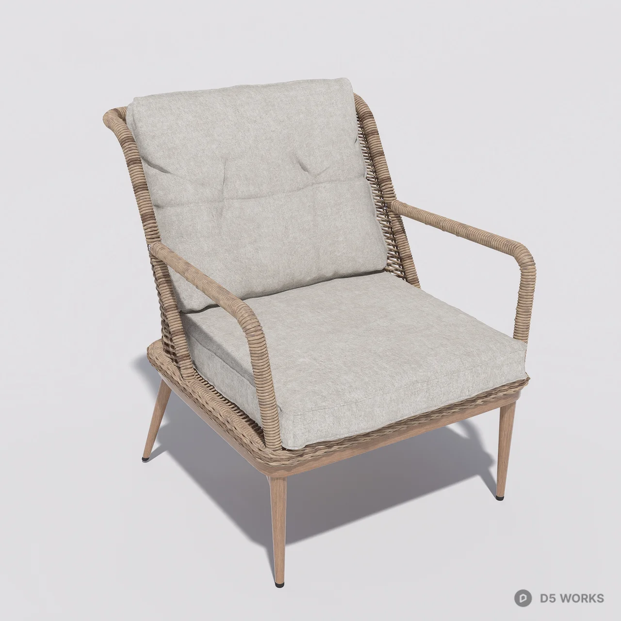 Woven Rattan Leisure Chair With Linen Cushion 3d model thumbnail 2