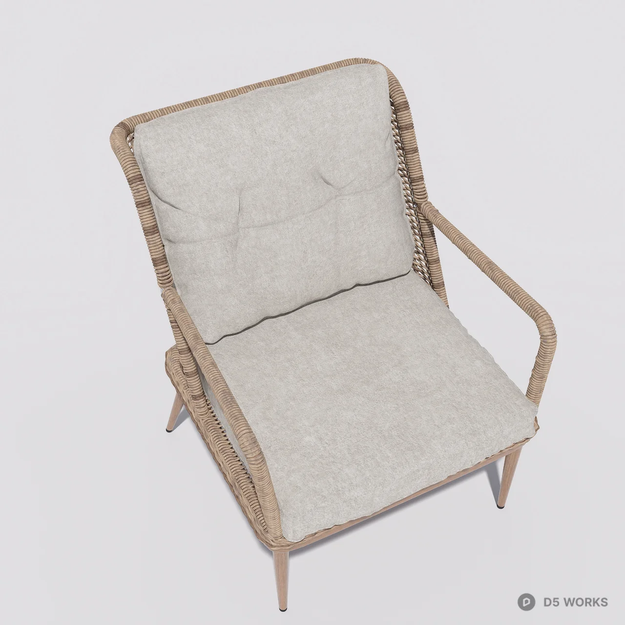 Woven Rattan Leisure Chair With Linen Cushion 3d model thumbnail 3