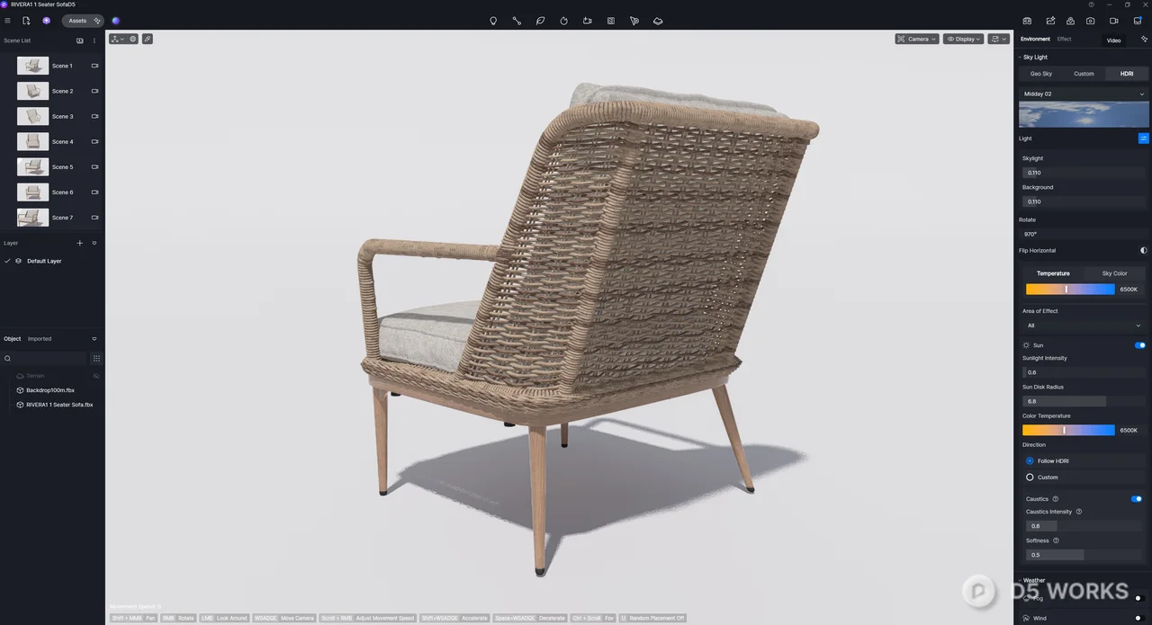 Woven Rattan Leisure Chair With Linen Cushion 3d model thumbnail 9