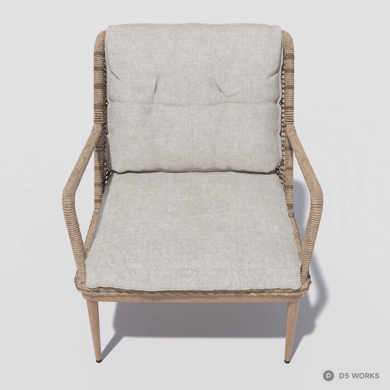 Woven Rattan Leisure Chair With Linen Cushion 3d model thumbnail 6
