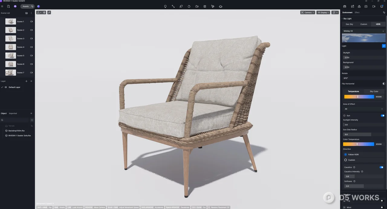 Woven Rattan Leisure Chair With Linen Cushion 3d model thumbnail 8