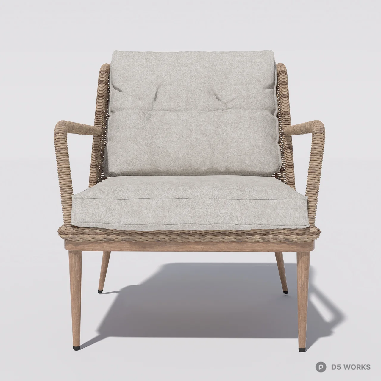 Woven Rattan Leisure Chair With Linen Cushion 3d model thumbnail 4