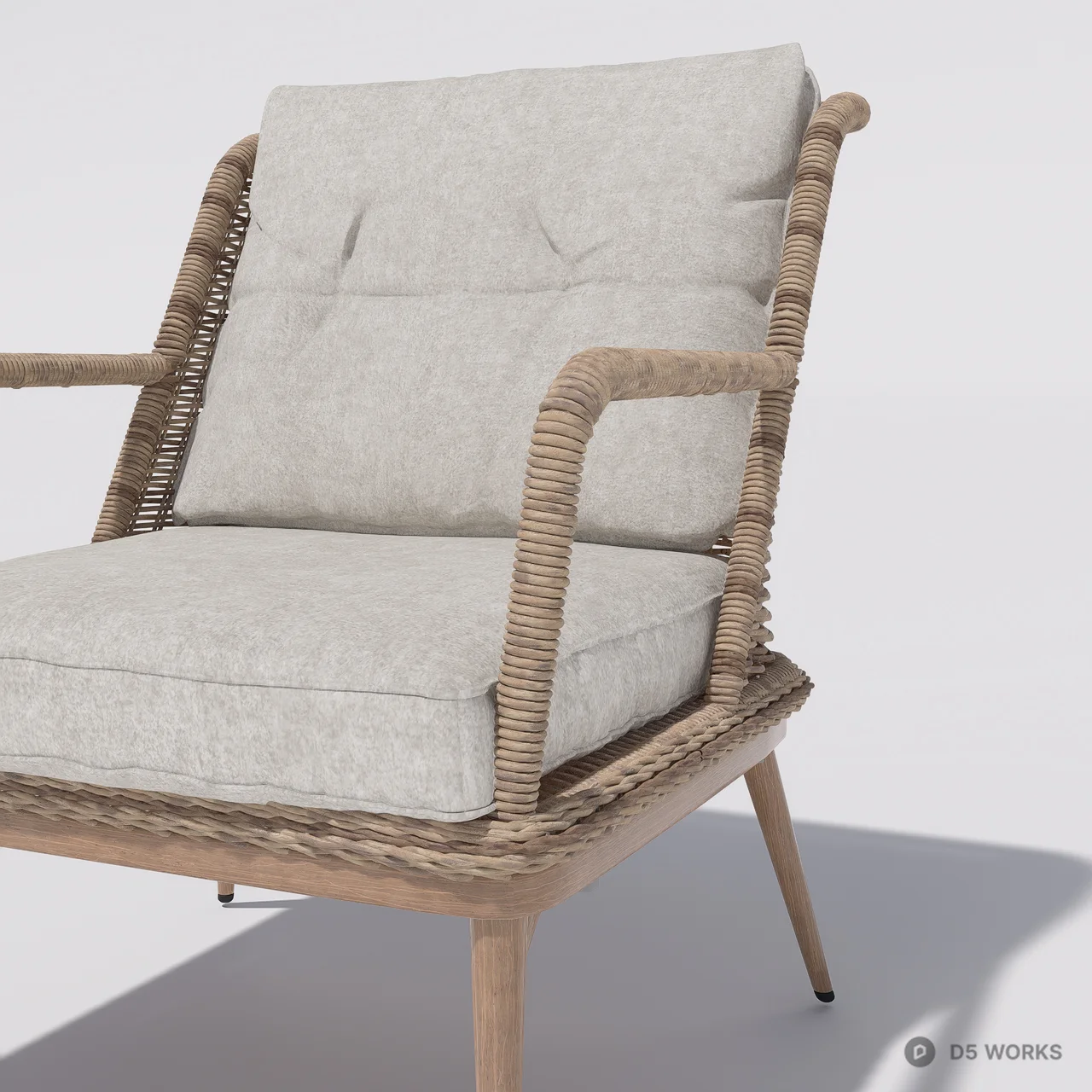 Woven Rattan Leisure Chair With Linen Cushion 3d model thumbnail 7