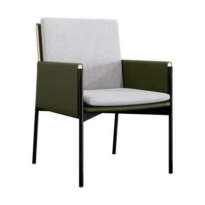 modern wooden green leather armrest dining chair 3d model
