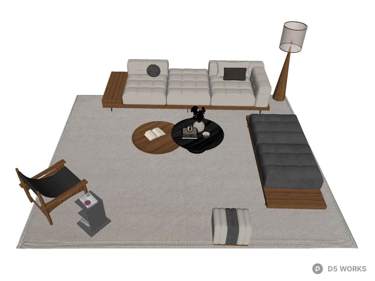 Mid-century Modern Living Room Furniture Set 3d model thumbnail 2