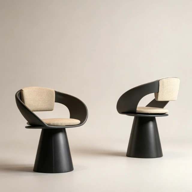 Modern Sculptural Swivel Armchair with Conical Base 3d model
