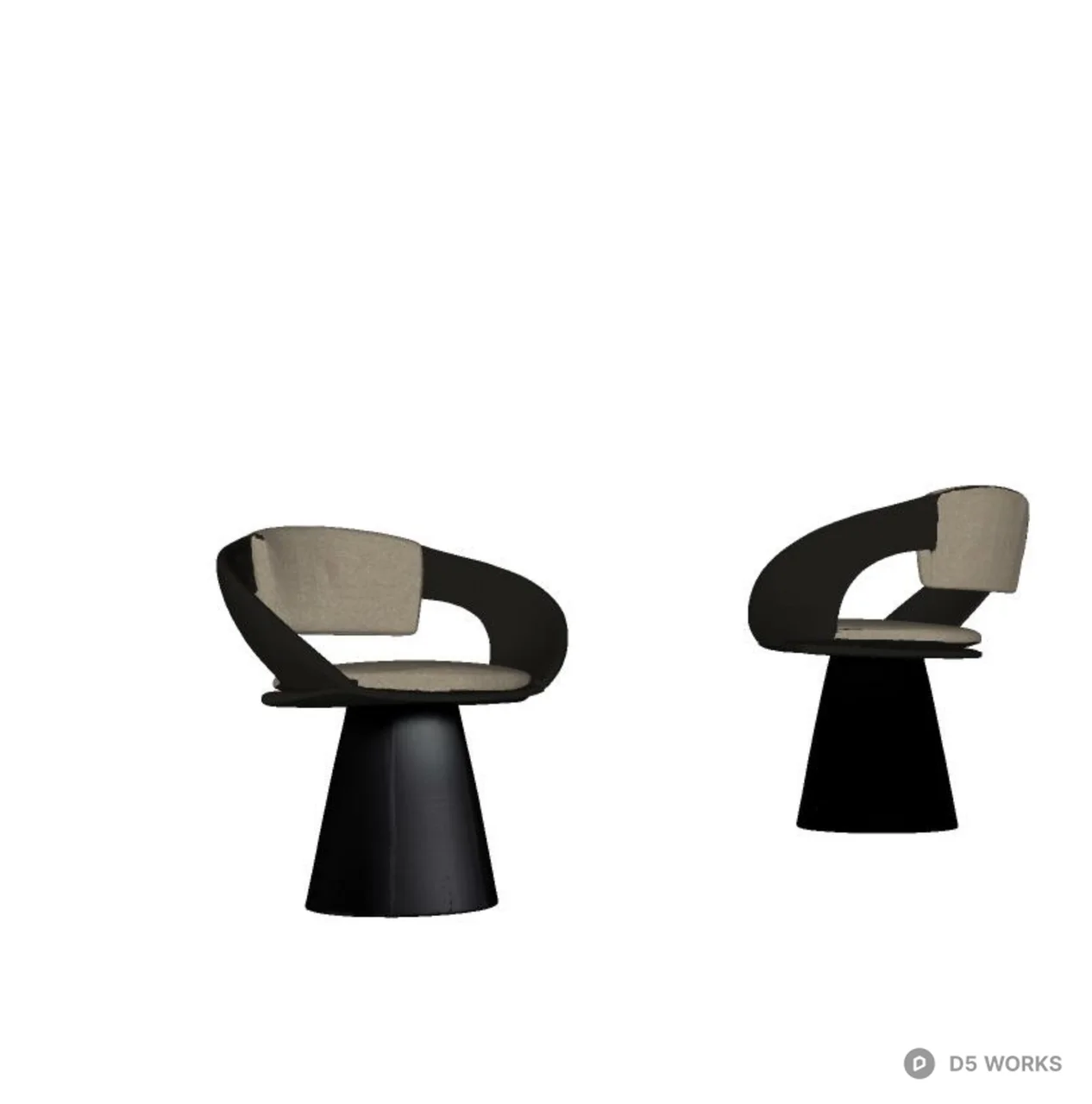 Modern Sculptural Swivel Armchair with Conical Base 3d model thumbnail 2