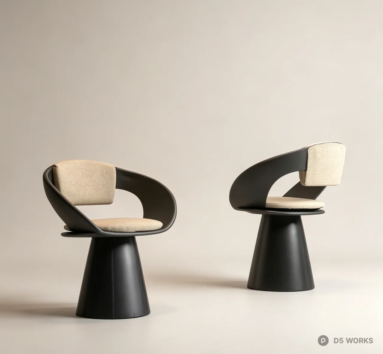 Modern Sculptural Swivel Armchair with Conical Base 3d model - Image 1