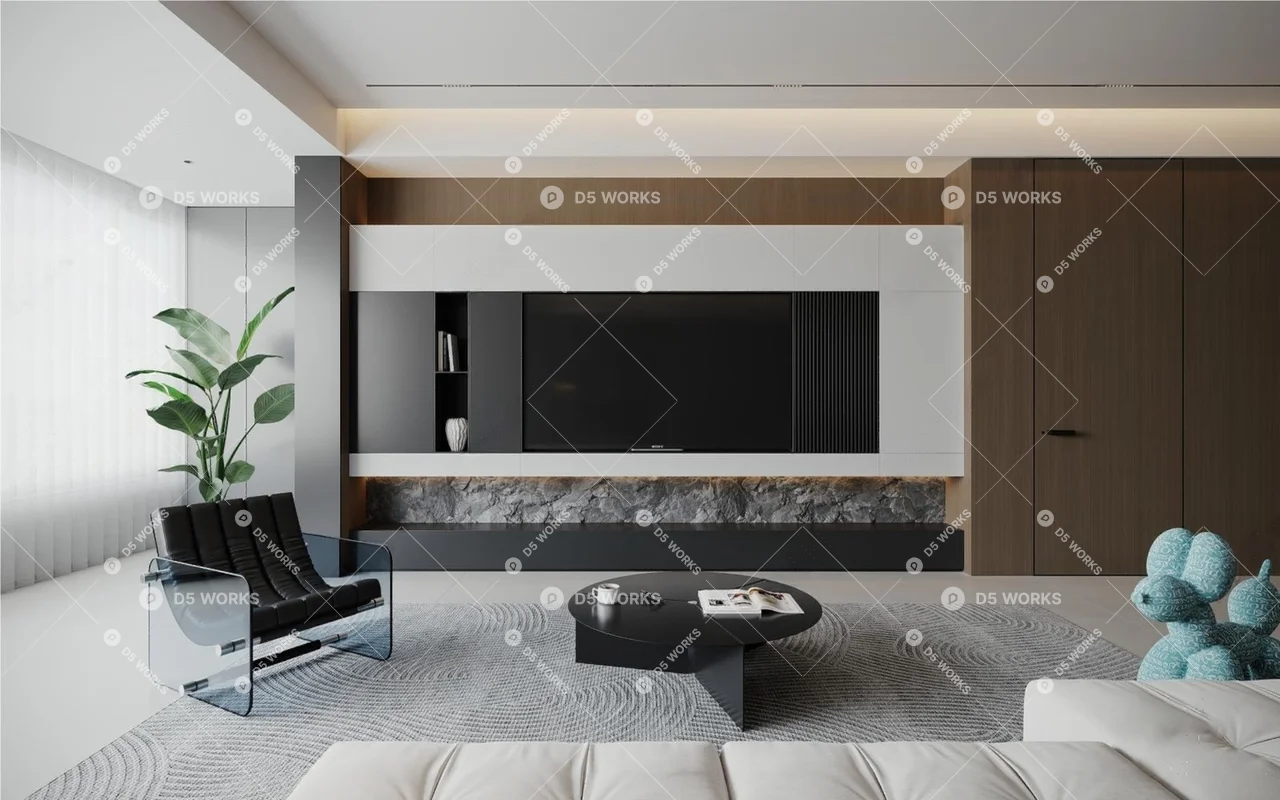 Modern Living & Dining Room 3d model thumbnail 2