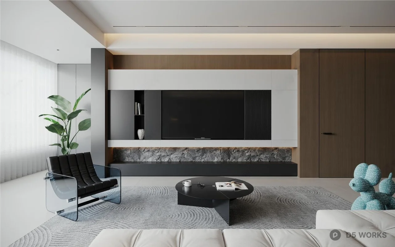 Modern Minimalist Living Dining Space 3d model thumbnail 2