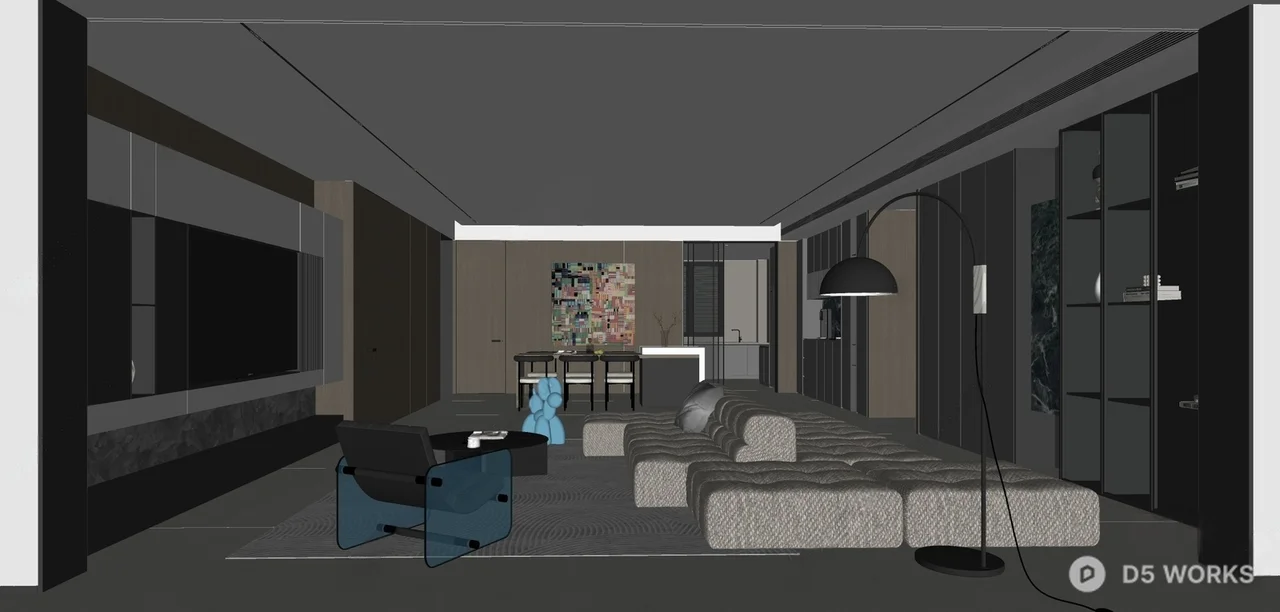 Modern Minimalist Living Dining Space 3d model thumbnail 3