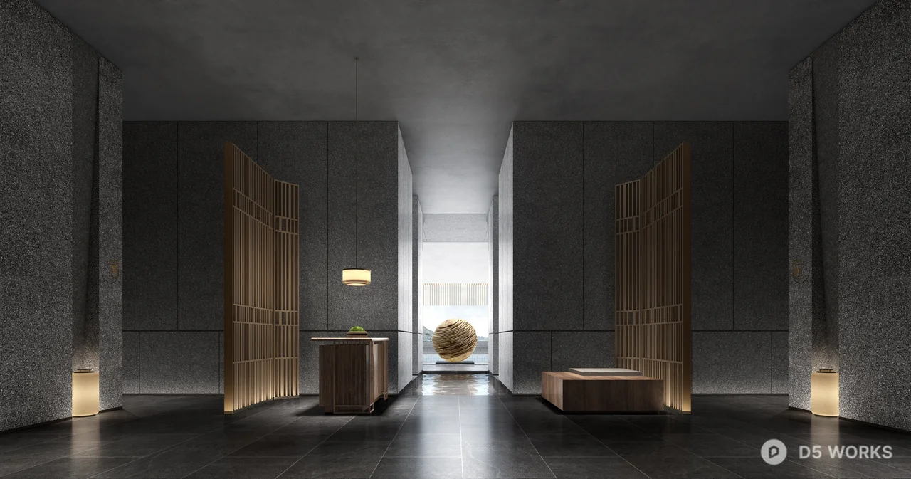 Modern Hotel Lobby With Poolside Loungers 3d model thumbnail 2