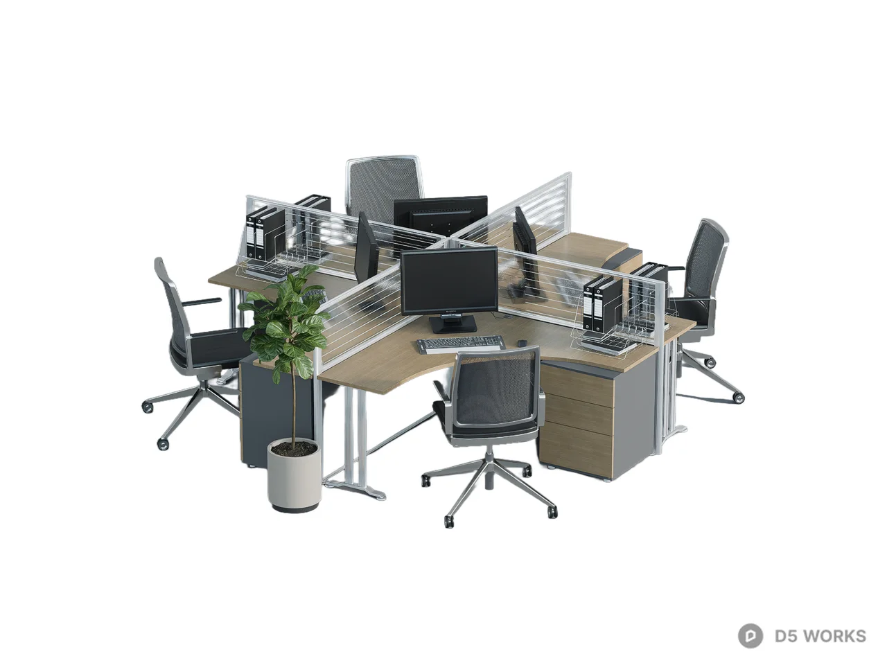 Modular Office Desk With Partition 3d model - Image 1