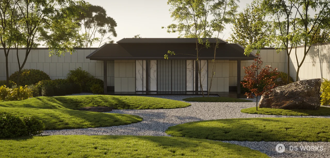 Minimalist Japanese-Style Private Garden Courtyard 3d model thumbnail 4