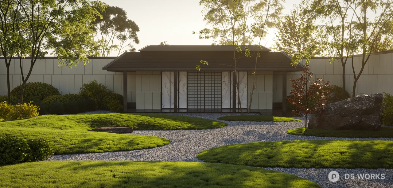 Minimalist Japanese-Style Private Garden Courtyard 3d model thumbnail 3