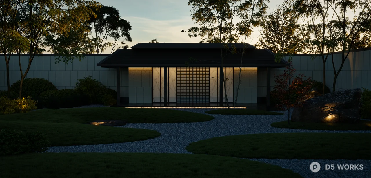Minimalist Japanese-Style Private Garden Courtyard 3d model thumbnail 2