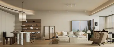 Organic Modern Living & Dining Room 3d model