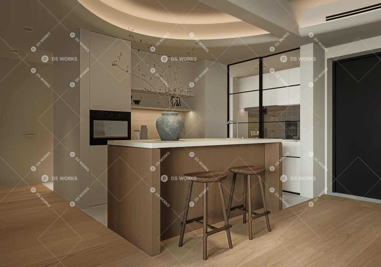 Organic Modern Living & Dining Room 3d model thumbnail 6