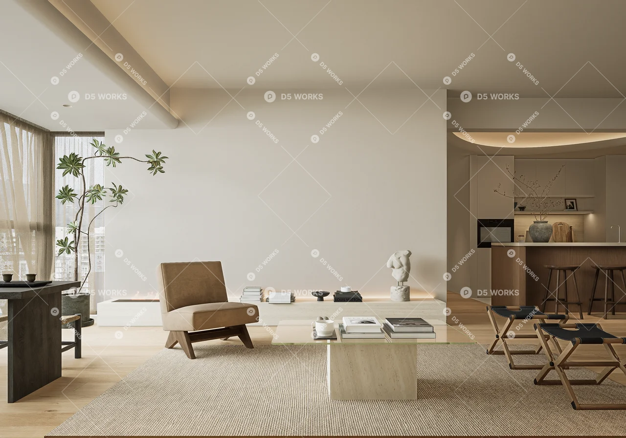 Organic Modern Living & Dining Room 3d model thumbnail 5