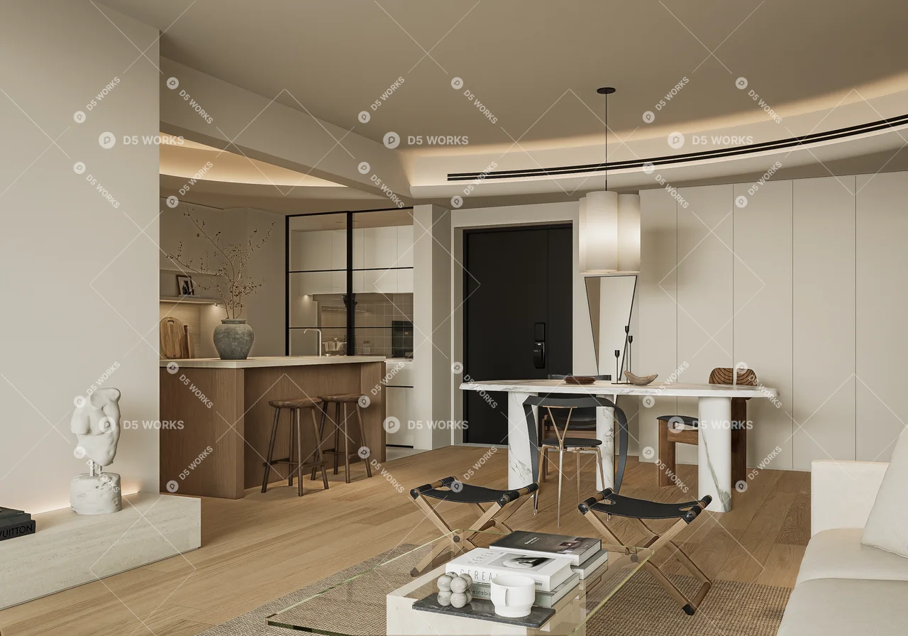 Organic Modern Living & Dining Room 3d model thumbnail 4