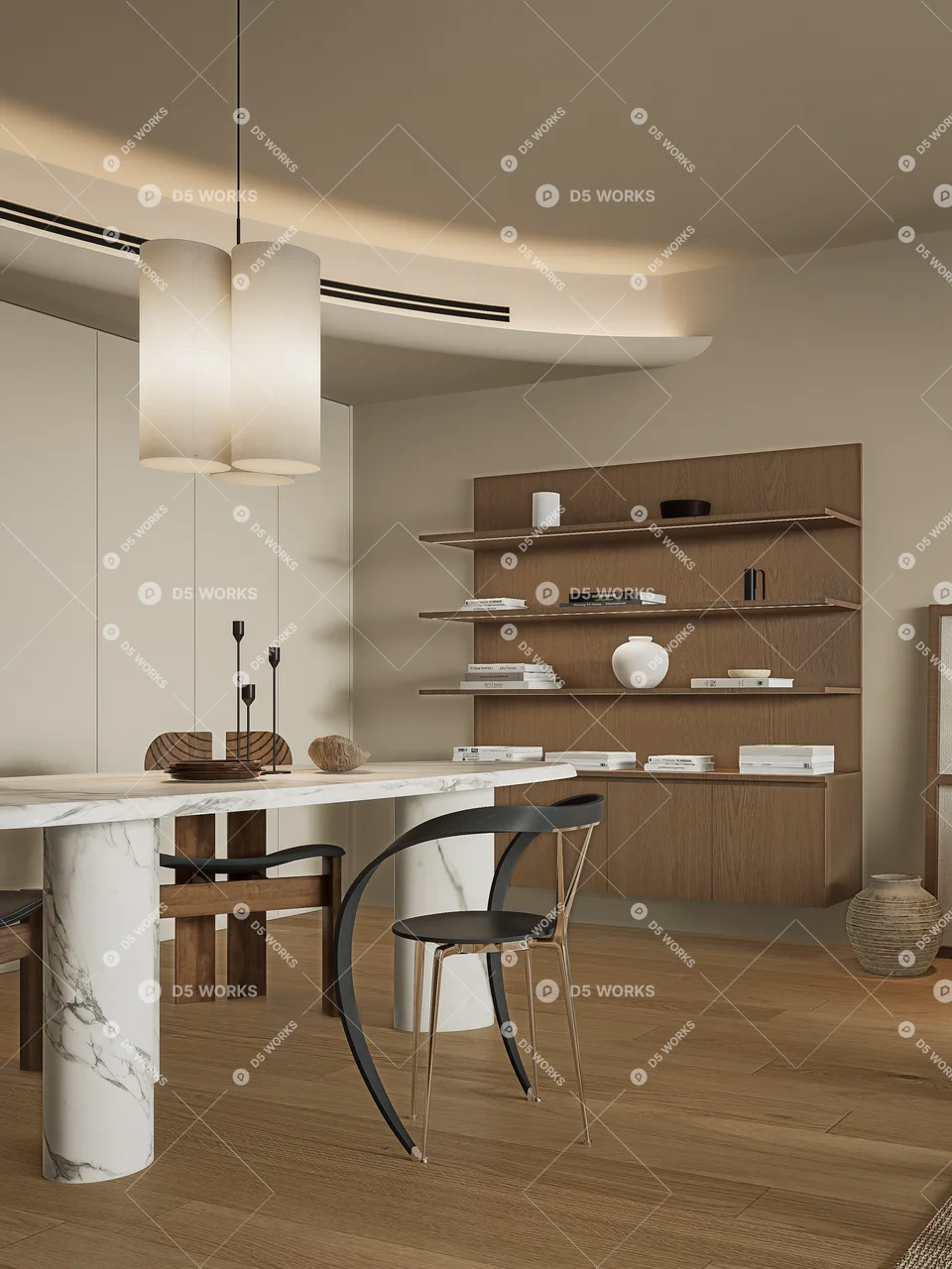 Organic Modern Living & Dining Room 3d model thumbnail 2