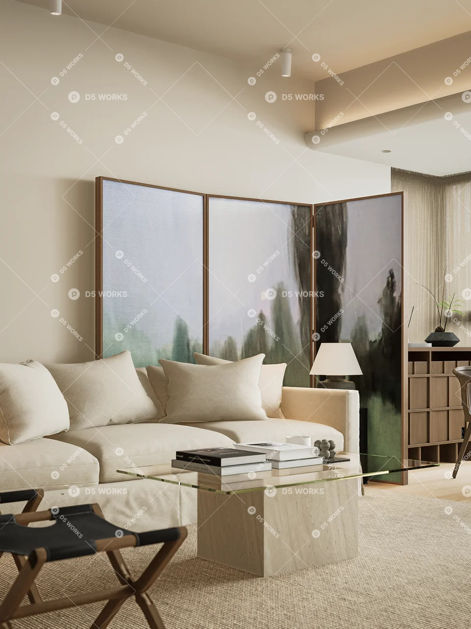 Organic Modern Living & Dining Room 3d model thumbnail 7