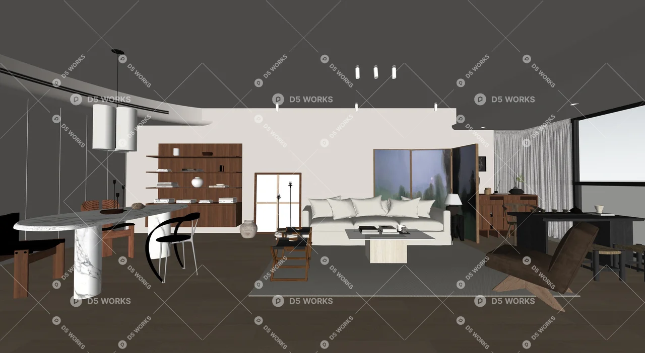 Organic Modern Living & Dining Room 3d model thumbnail 9
