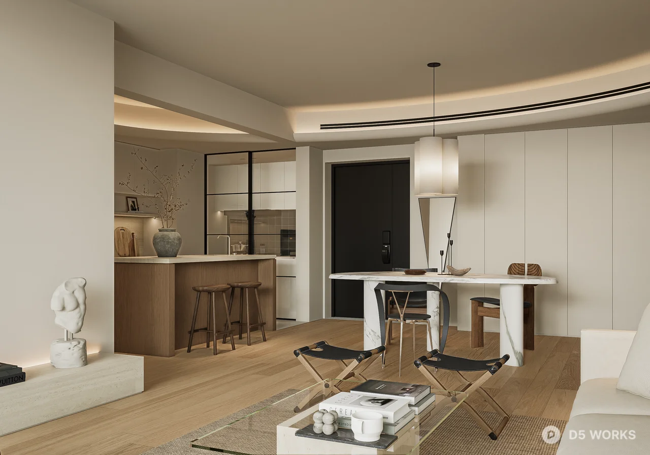 Organic Modern Living Dining Space 3d model thumbnail 4